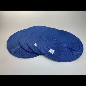 Round Woven Placemats (38cm) Heat Resistant Set of 4 Tan/Blue.
